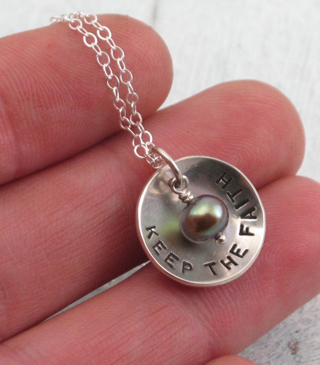 Keep the Faith - sterling silver necklace with pearl by Kathryn Riechert