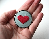 Hand Stitched Red Heart Hand Embroidered Duck Egg Blue