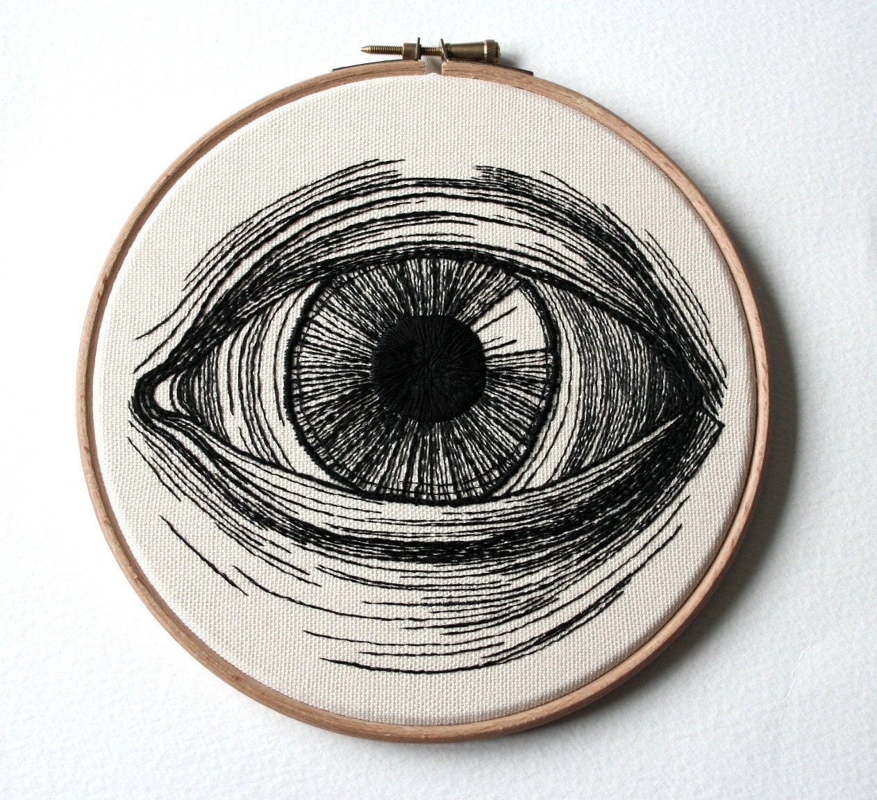 Eye Embroidery Hand Stitched Illustration Wall Plaque Hoop Art