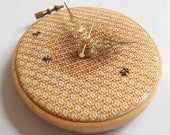 Honeycomb and Bees Hand Embroidered Blackwork Clock