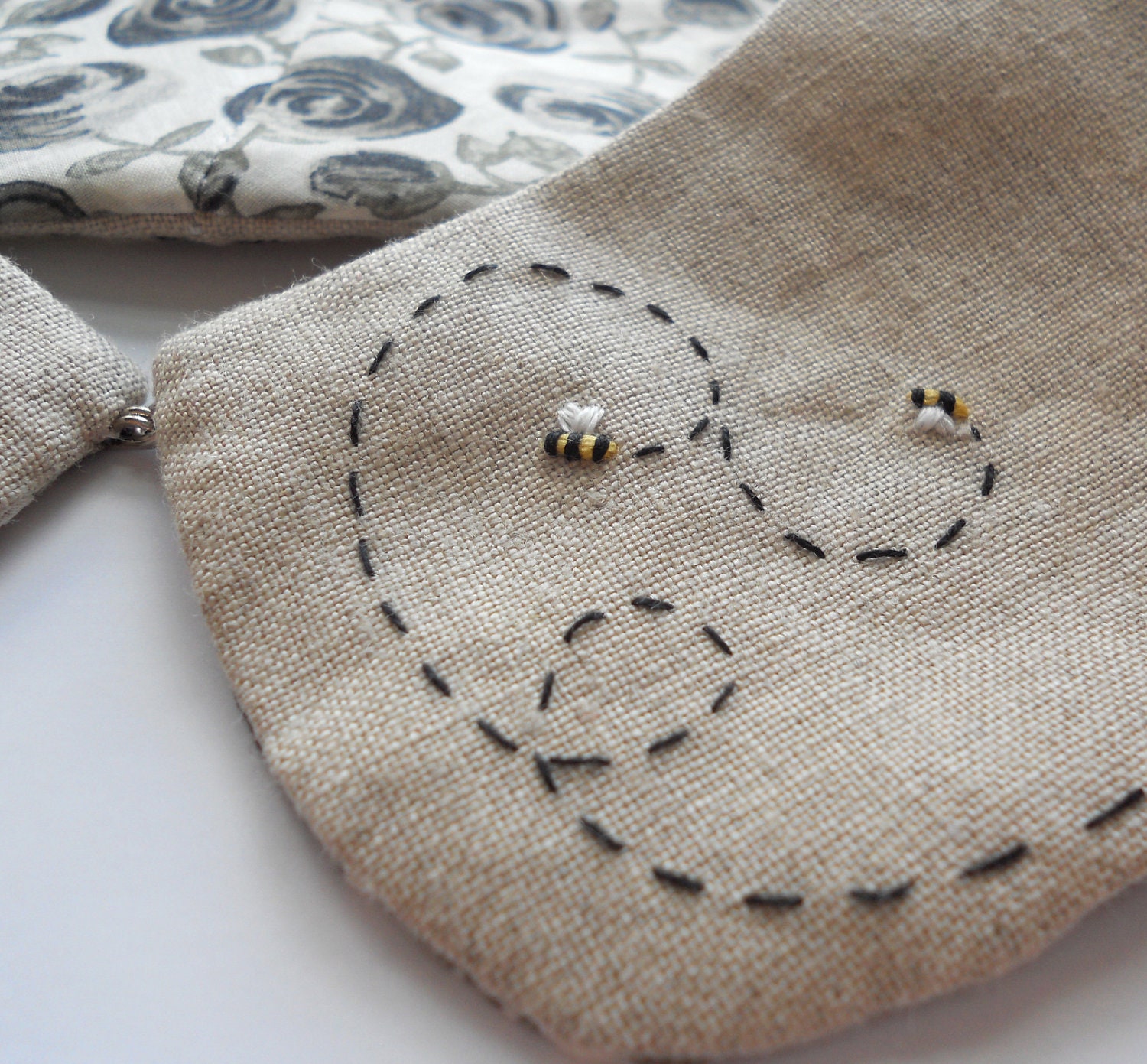 Buzzing Bees Reversible Hand Embroidered Peter Pan Collar - Supporting the British Bee Keepers Association