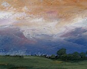 Dark Blue, Sky, Sunset, Trees,Landscape, Original Painting, ACEO, Winjimir, Fine Art, Impressionism, Art Card, collecting, gift