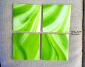 Fused Glass Coasters, set of 4 in Lime and Coconut, Home Decor, Glassware, Glass Coasters, Willow Glass