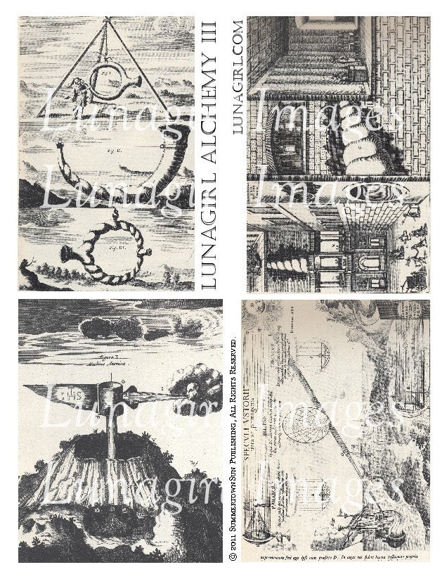 ALCHEMY 3, collage sheet DOWNLOAD medieval pages antique book text illustrations digital ephemera background gothic steampunk vintage images
