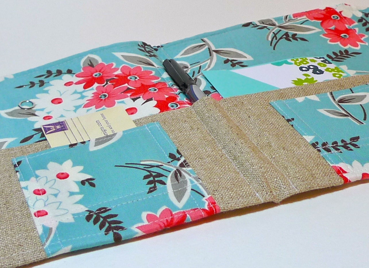 Spring 2013 Mother's Day Notebook Organizer, Stationery, Coupons, Passport Cover- In Touch Clutch in Flea Market Fancy Turquoise Flowers