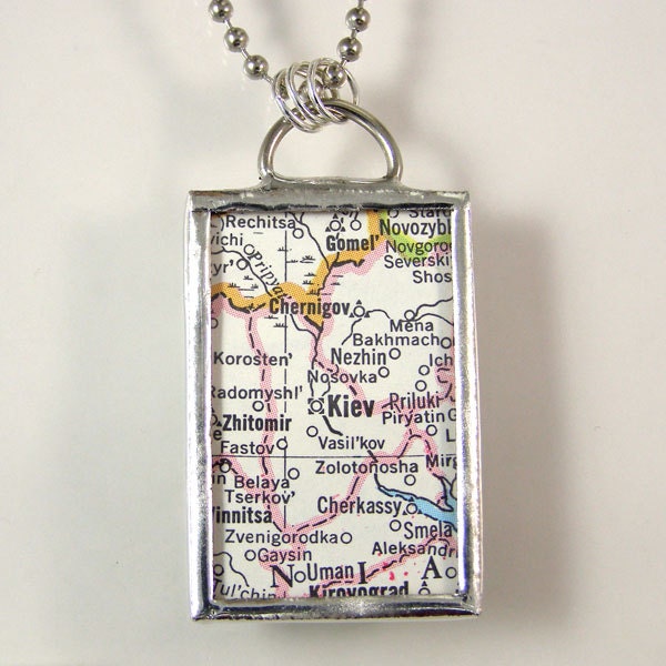 Kiev Vintage Map Pendant Necklace