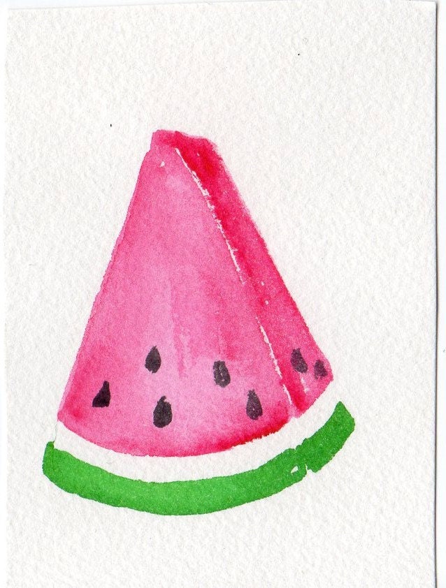 ACEO  Watermelon Wedge Watercolor Painting Original Art Card