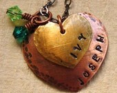 Personalized Heart Necklace - Hand Stamped Jewelry - Personalized Mom Necklace - Layered Grandmother's Necklace - Mixed Metals - Birthstone