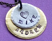 Personalized Necklace - Hand Stamped Jewelry - Layered Grandmother's Necklace - Personalized Mom Necklace  -  Mixed Metals - 2 Names
