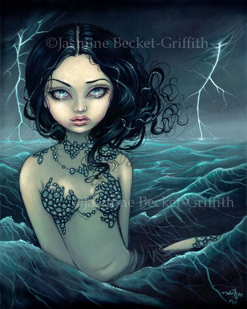 Sea Storm lightning mermaid fairy art print by Jasmine Becket-Griffith 8x10