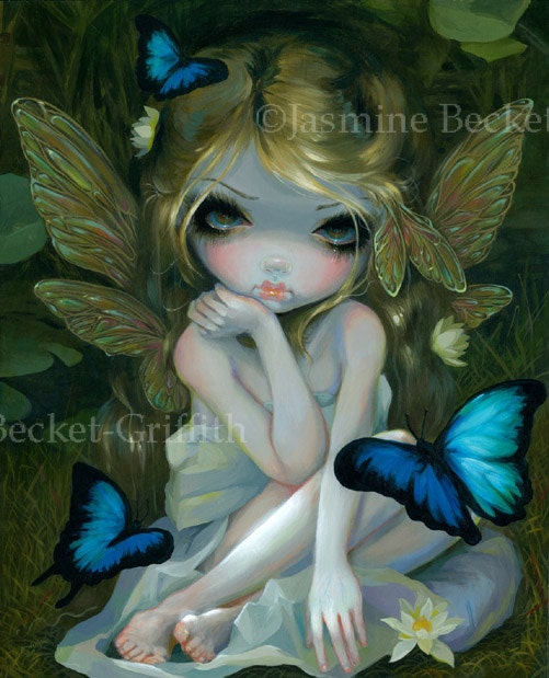Lily butterfly lotus blossom waterlily fairy art print by Jasmine Becket-Griffith12x16 BIG