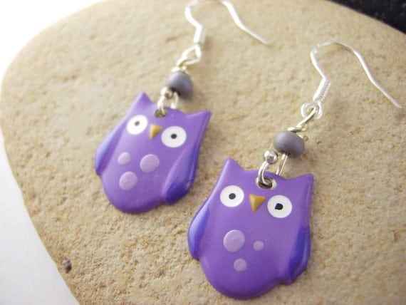 RESERVE Owl dangle earrings,metal beaded Jewelry - Night owls