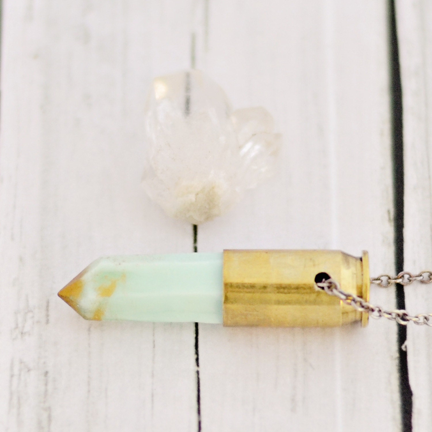 Gold and Mint Faux Quartz Wand Necklace