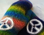 Felted Wool Mittens with Appliqued and Embroidered Peace Sign