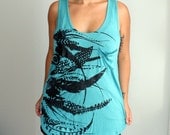 Teal Slub Racer Back Tank with Feathers Screenprint - XL