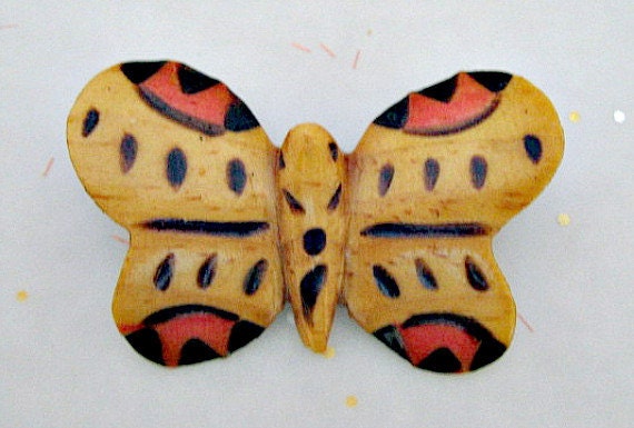 Wood Butterfly Vintage Brooch Pin