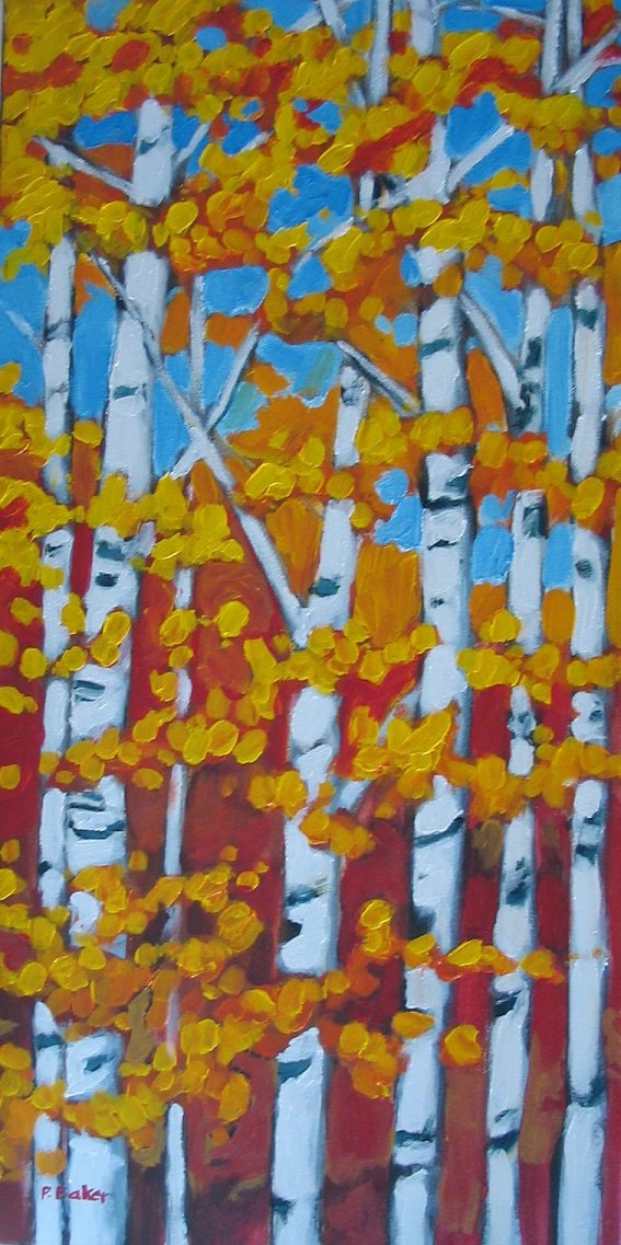 Seven Birches 6x4- Abstract, Huge Contemporary Acrylic on a Extra Large Canvas Commissioned Painting FREE SHIPPING by Patty Baker