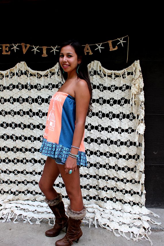 SALE--REVIVAL OOAK Upcycled TShirt Tube Top/Shirt, Coral Lacrosse, Medium to Large, Eco Friendly, Repurposed, Recycled Clothing