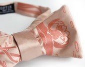 Lotus bow tie. Dark salmon water lily print. Peach tie. Silkscreened floral necktie. Adjustable.