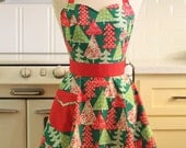 Retro Apron Christmas Trees Vintage inspired Full Apron BELLA