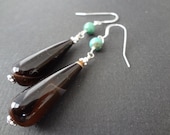 CHOCOLATE MINT brown agate and turquoise gemstone earrings.  Drop earrings.  Stone earrings.  Sterling silver.  Funky jewelry.  Turquoise.
