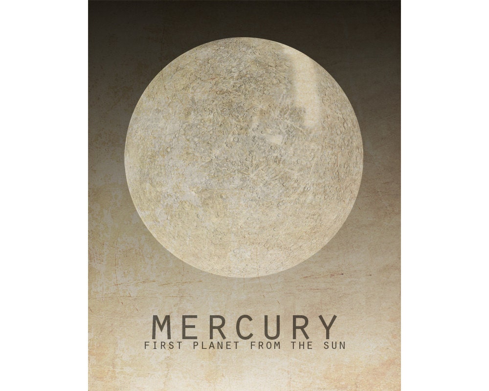 11x14 Mercury Astronomy Print Solar System Space Art Planet Universe Milky Way Galaxy Stars Moon Astrophysics Geek Chic Nerd Science Posters