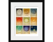 Solar System Poster - All In One 11x14 Print , Astronomy Space Art , Milk Way Planets, Universe Galaxy Art, Geek Chic, Science Art