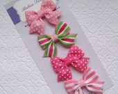 Boutique Pink and Green Preppy Petite Bow Set