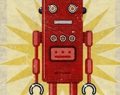 Retro Robot Art Print - Ted Box Art Robot Decor 8 in x 10 in Science Fiction Art for Kids Rooms or Robot Nursery - Land of Nod Wall Decor