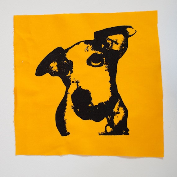 Jack Russell Terrier, screen print patch, Yellow Fabric, dog art, pet art, silkscreen