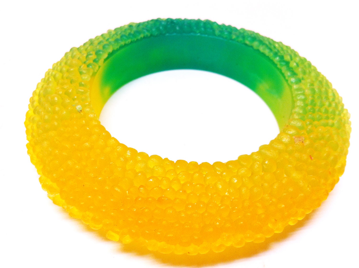 Turqoise, lime and yellow pointillist bangle
