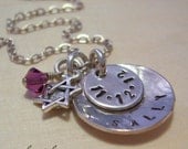 Personalized Bat Mitzvah Charm Necklace - Hand Stamped Date, Name and Birthstone - Sterling Silver Keepsake Jewelry - Hand Stamped Necklace