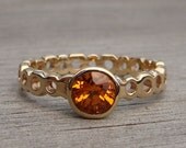 Ethically Sourced Spessartite Garnet and Recycled 14k Yellow Gold Ring - Wedding, Engagement, or Everyday Wear - Size 8