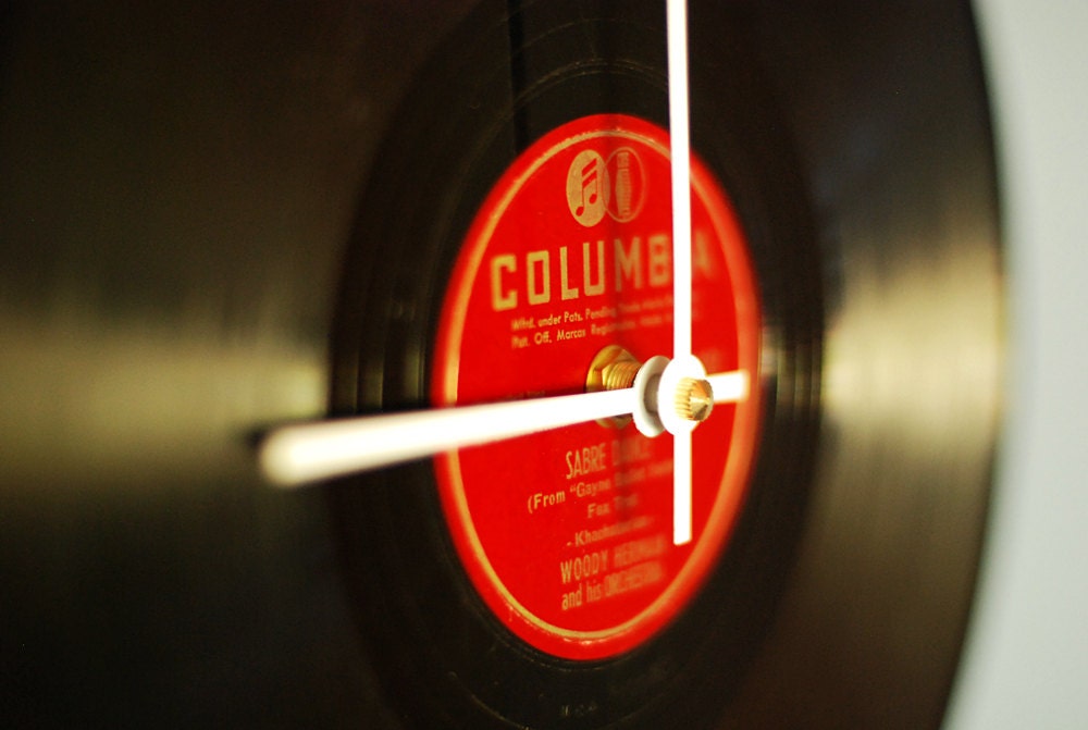 Vintage Record Clock - made from Red and Black Columbia Record