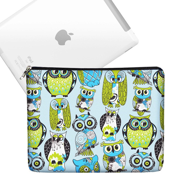 SALE New iPad Case, Ipad 4 3 2 1, Cute iPad Cover Fabric, Owl iPad Sleeve Padded, iPad Bag Case, New iPad 3 Cover Case, blue green (RTS)