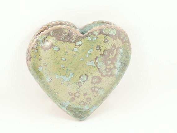 One ceramic heart vases hangs on wall  - Ready2Ship lichen glaze - home decor - thank you birthday new job