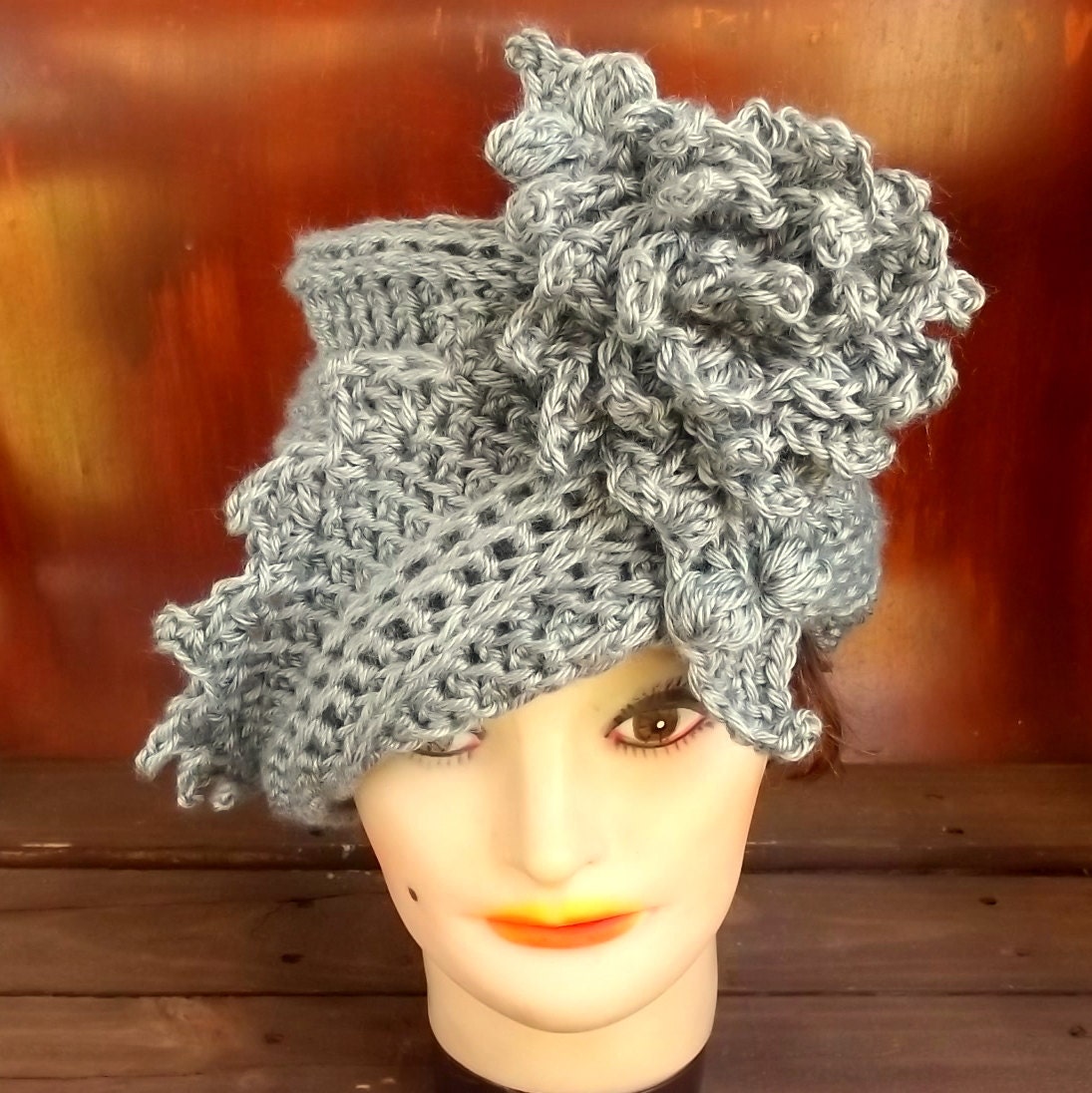Crochet Hat Women Hat - LAUREN Cloche Hat in Gray with Flower - Cloche Hat - Womens Crochet Cloche Hat - Crochet Womens Hat - Gothic Hat