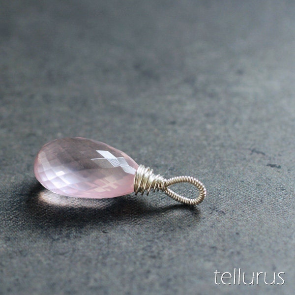 Blush pink rose quartz briolette pendant wire wrapped in sterling silver - Wrapture
