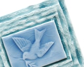 Dove of Peace - 4x4 tile -  azure blue and turquoise glossy crackle glaze - home decor for kitchen, fireplace, wall
