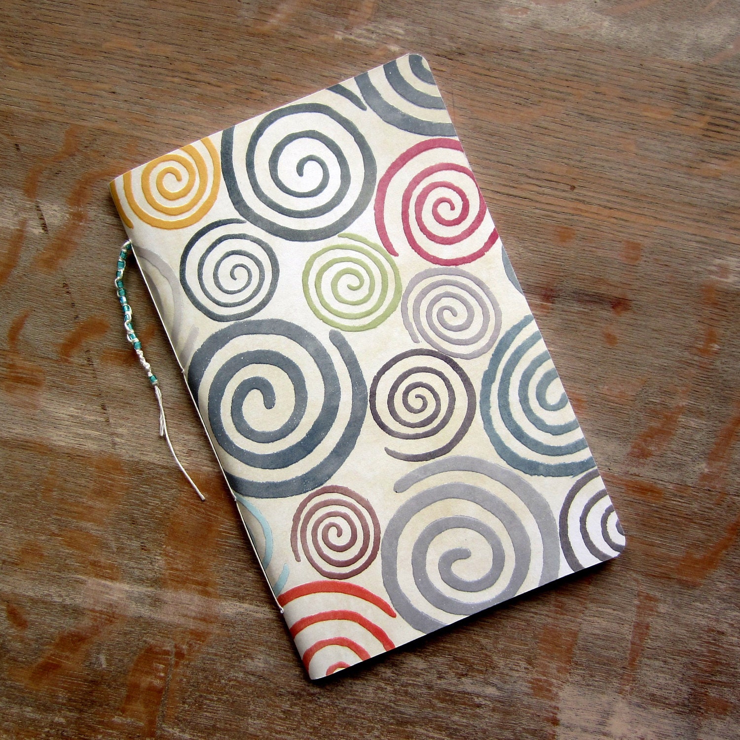 Notebook - Multicolor Swirls with Beaded Tail - 80 unliend pages