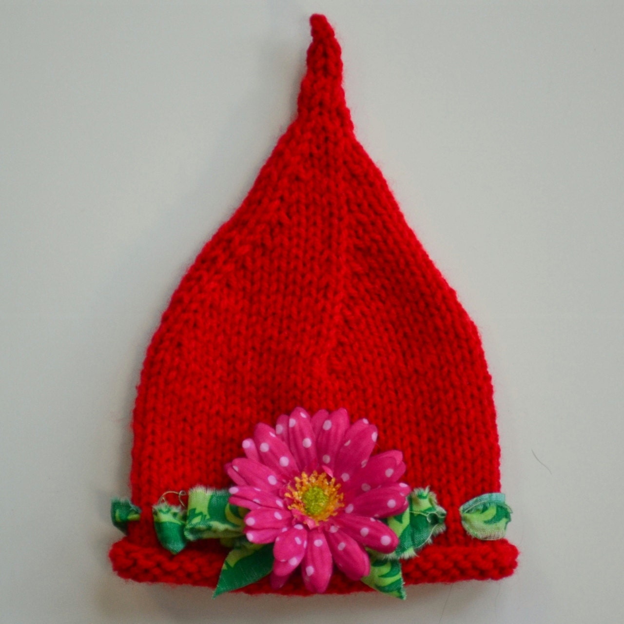 Newborn ShAbBy ChiC ChRiStMaS ElF Baby Girl Hat PHoTo ProP ReD ToQue Green print Ribbon Bow Hot Pink Flower ReAdy to SHiP Pixie Cap