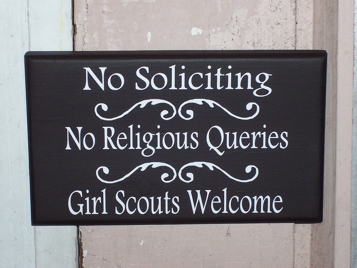 No Soliciting No Religious Queries Girl Scouts Welcome Wood Vinyl Sign Door Hanger Home Decor