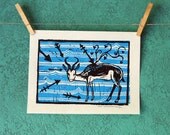 spring day springbok - linocut print