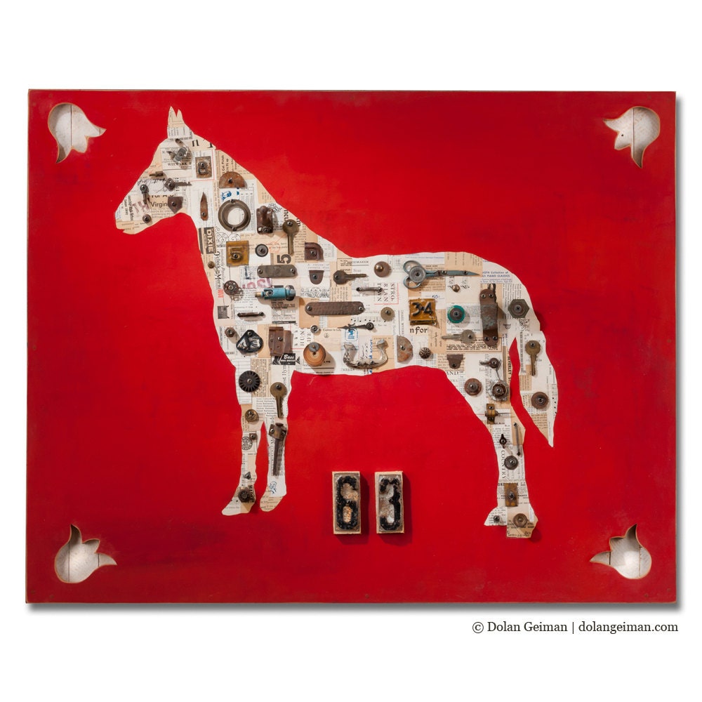 Folk Assemblage, The Horse in My Dreams, Original Mixed Media Art by Dolan Geiman, In Stock Ready to Ship