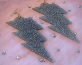 Silver Confetti Glitter Acrylic LIGHTNING BOLT Earrings