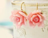 Dainty Pink Rose  Short Dangle Earrings