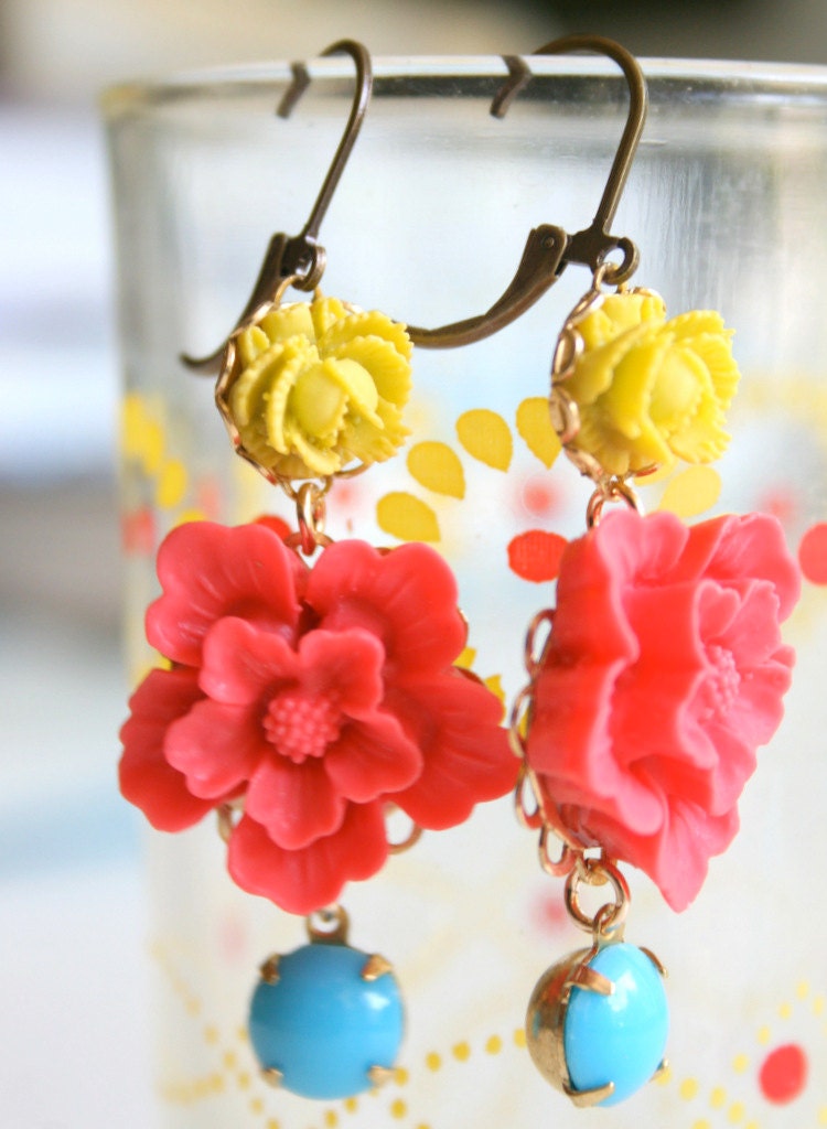 Red and Turquoise Dangle Earrings