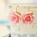 Dainty Pink Rose  Short Dangle Earrings