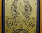 Pegasus - Gold on Dark Blue - Framed Print - Poster Print - Prussian Blue - Shiny Metallic - Decorative Arts - Printmaking