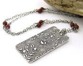 Wire Wrapped Pearl Necklace Sterling Silver Oxblood Red Bordeaux Burgandy Swarovski Rose Pendant Fashion Jewelry - Held Within No. 19